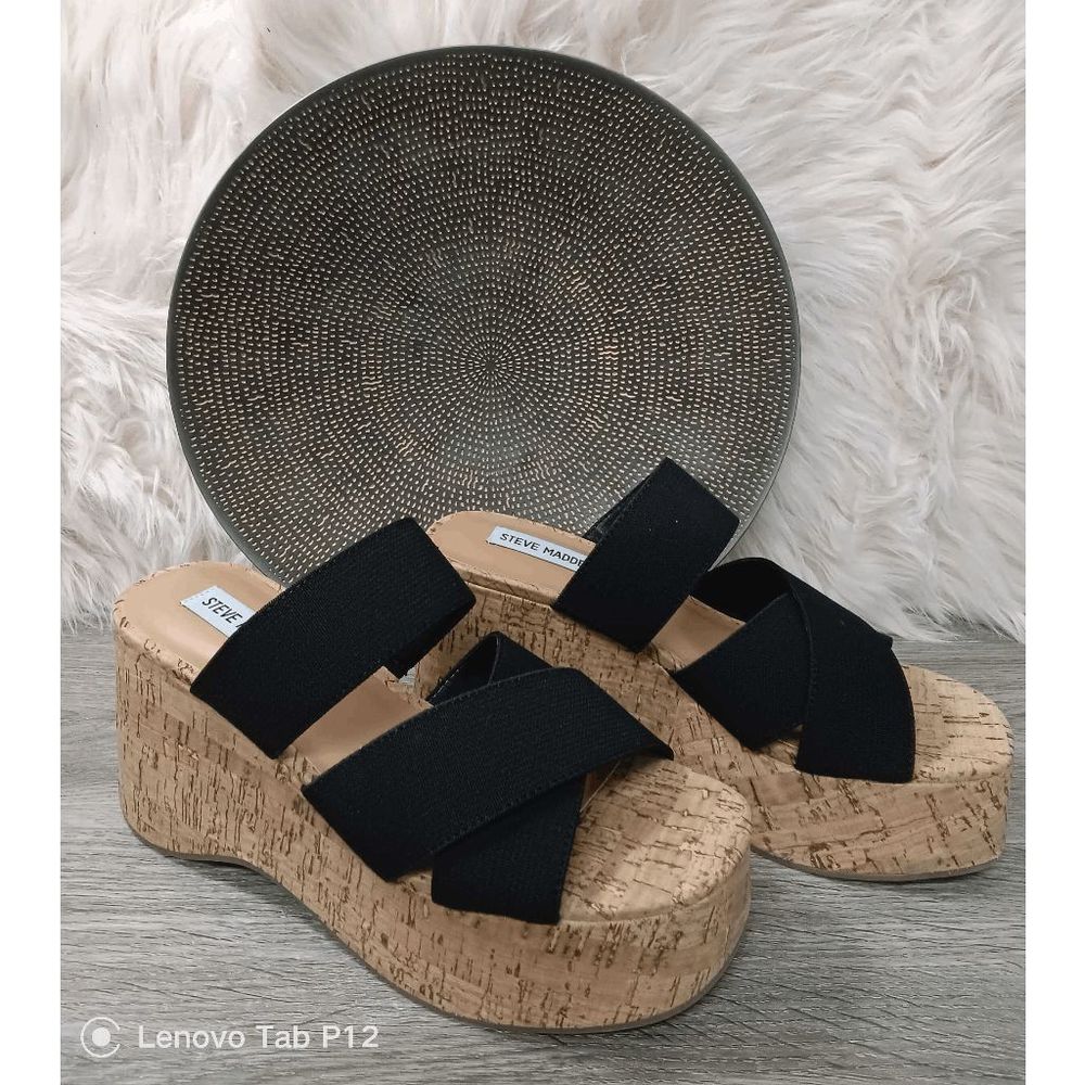 Steve Madden Women's Deo Strappy Platform Wedge Sandals - Black 8M